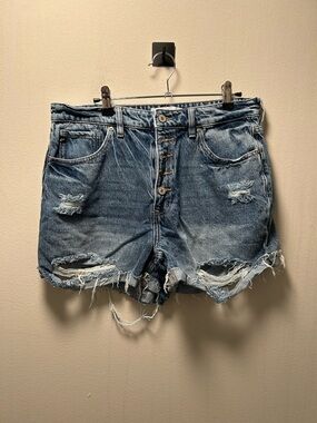 KanCan Distressed High Waist Denim Shorts - Blue